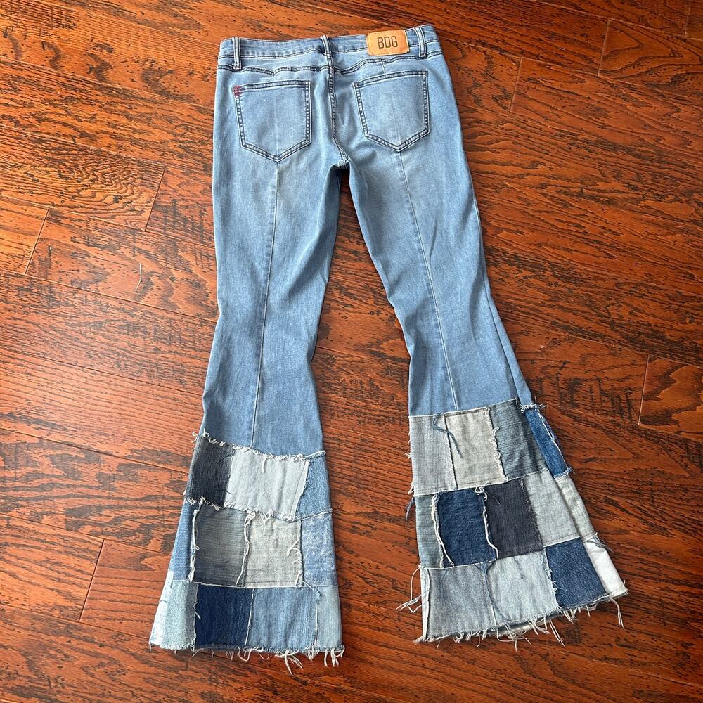 UO Vintage Patchwork Extreme Flare Y2K Jeans Light Blue Size 29 - Picture 6 of 14